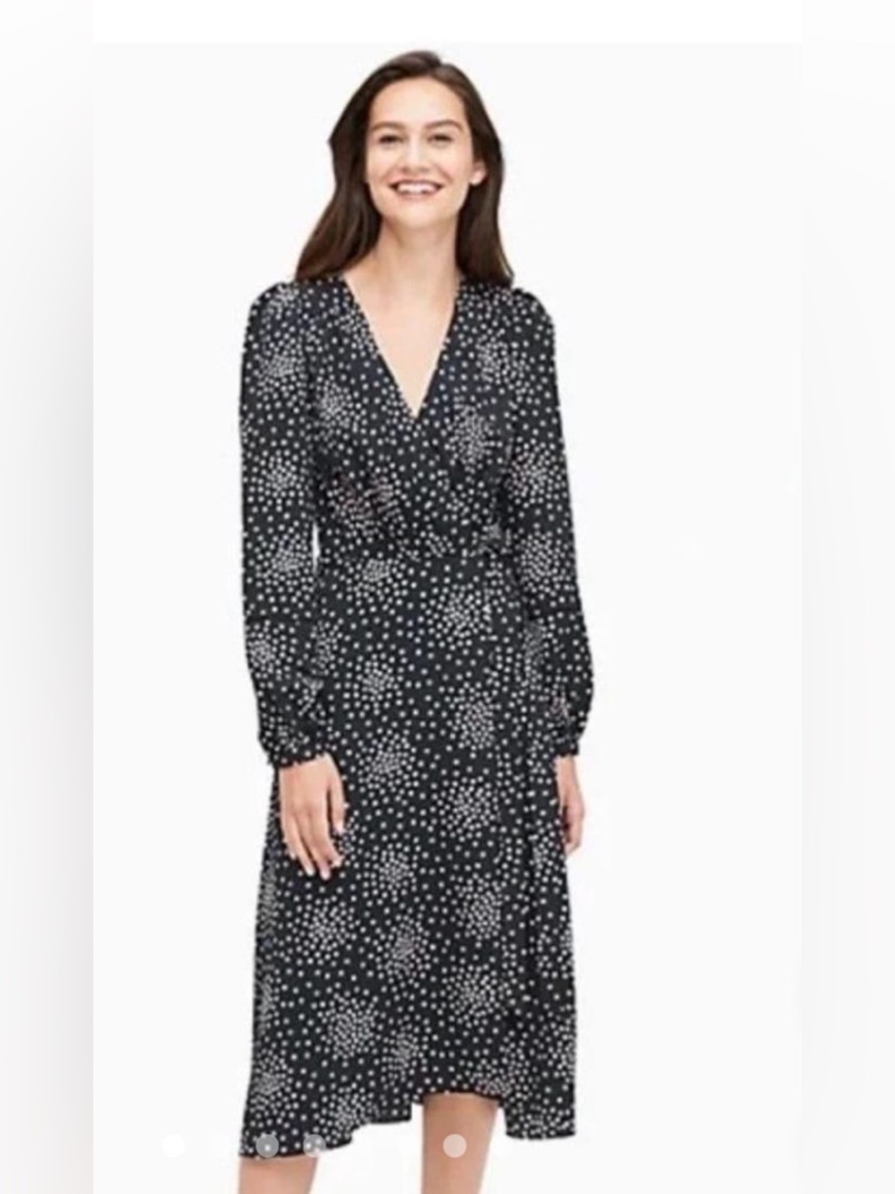 kate spade Black and White Polka Dot Long Sleeve Wrap Dress